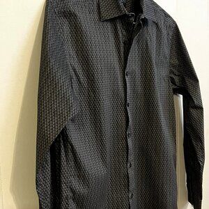 Alfani Athletic Fit Men's Small Button Down Shirt Black Geometric Texture GUC